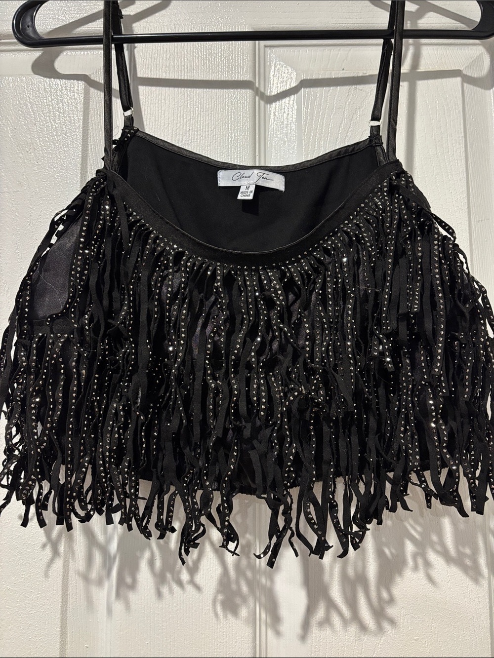 Fringed Sequin Nashville Black Crop Top - Picture 2 of 5